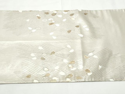 平和屋着物●太鼓柄袋帯　駒刺繍　流水舞花びら　金銀彩　正絹　逸品　CABF5214hy
