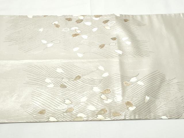 平和屋着物●太鼓柄袋帯　駒刺繍　流水舞花びら　金銀彩　正絹　逸品　CABF5214hy