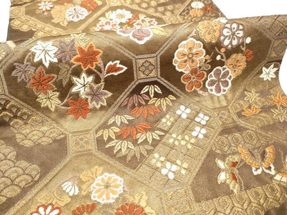 平和屋着物●六通柄袋帯　唐織　蜀江花蝶文　金糸　正絹　逸品　CABF5221hy