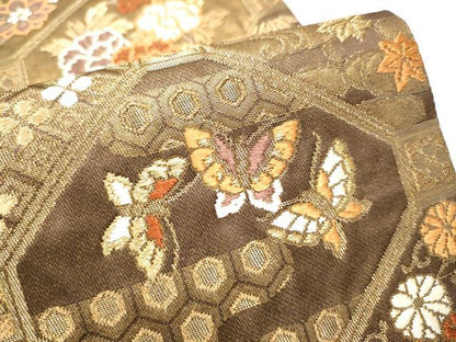平和屋着物●六通柄袋帯　唐織　蜀江花蝶文　金糸　正絹　逸品　CABF5221hy