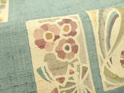 平和屋着物●六通柄袋帯　生紬　型染め　草花文　正絹　逸品　CABF5224hy
