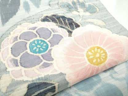 平和屋着物●太鼓柄袋帯　紬地　すくい織　草花文　正絹　逸品　CABF5225hy