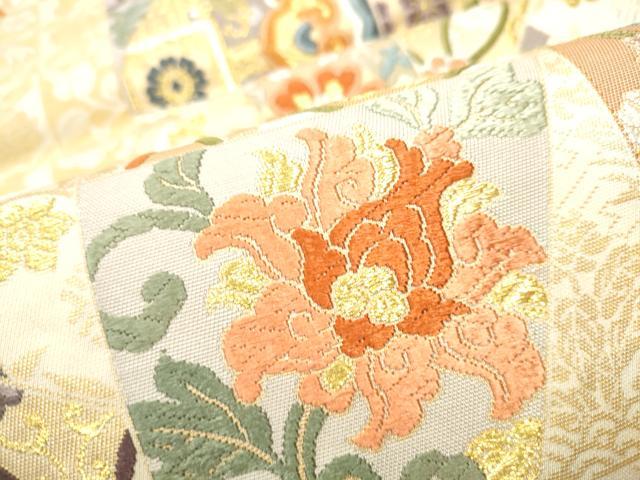 平和屋着物●六通柄袋帯　唐織　名物裂縞取文　金糸　正絹　逸品　CABF5227hy