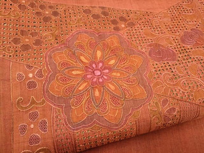 平和屋着物●中国三大刺繍　スワトウ相良刺繍　総刺繍　太鼓柄袋帯　紬地　正倉院花文　正絹　逸品　CABF5229hy