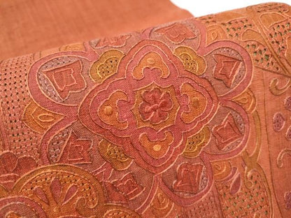 平和屋着物●中国三大刺繍　スワトウ相良刺繍　総刺繍　太鼓柄袋帯　紬地　正倉院花文　正絹　逸品　CABF5229hy