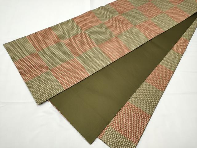 平和屋着物●六通柄袋帯　市松文様　金糸　正絹　逸品　CABF5230hy 平和屋着物○六通柄袋帯 市松文様 金糸 正絹 逸品 CABF5230hyの通販 by