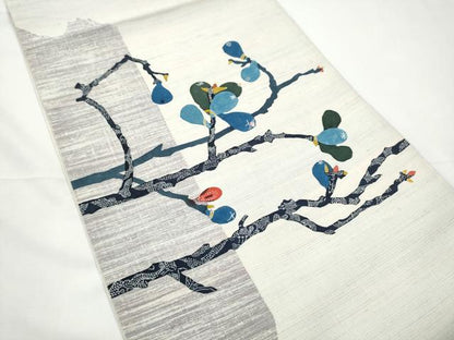 平和屋着物●太鼓柄袋帯　作家物　紅花染　型染め　枝花文　正絹　逸品　CABF5231hy