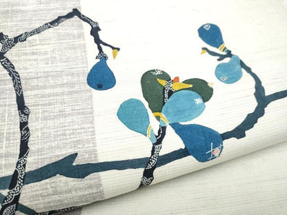 平和屋着物●太鼓柄袋帯　作家物　紅花染　型染め　枝花文　正絹　逸品　CABF5231hy