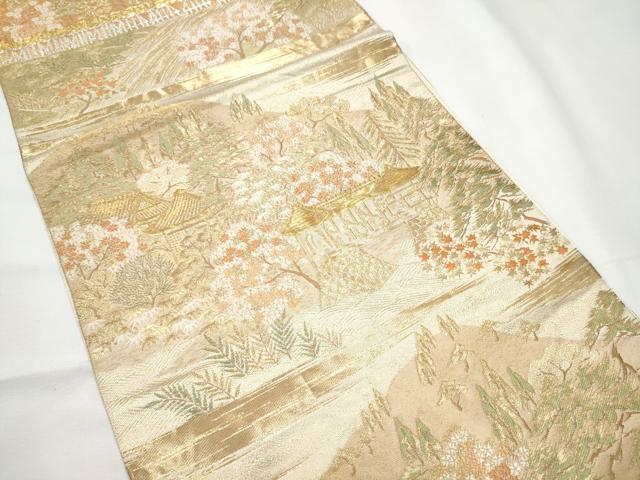 平和屋着物▼西陣 服部織物謹製 六通柄袋帯 遠山風景文 金糸 正絹 逸品 CABF5239hy
