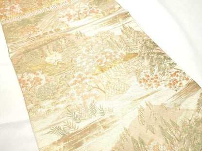 平和屋着物▼西陣 服部織物謹製 六通柄袋帯 遠山風景文 金糸 正絹 逸品 CABF5239hy