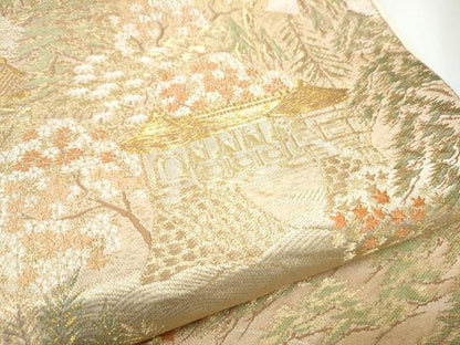 平和屋着物▼西陣 服部織物謹製 六通柄袋帯 遠山風景文 金糸 正絹 逸品 CABF5239hy