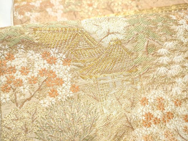 平和屋着物▼西陣 服部織物謹製 六通柄袋帯 遠山風景文 金糸 正絹 逸品 CABF5239hy