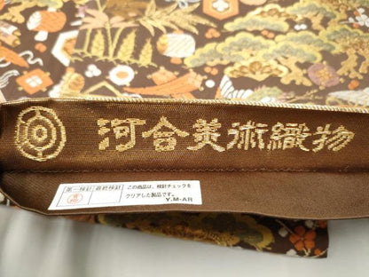 平和屋着物●西陣　河合美術織物謹製　六通柄袋帯　唐織　飛鶴宝尽くし花文　金糸　正絹　逸品　CABF5242hy