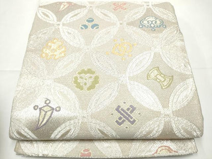 平和屋着物●六通柄袋帯　七宝宝尽くし文　銀糸　正絹　逸品　CABF5250hy