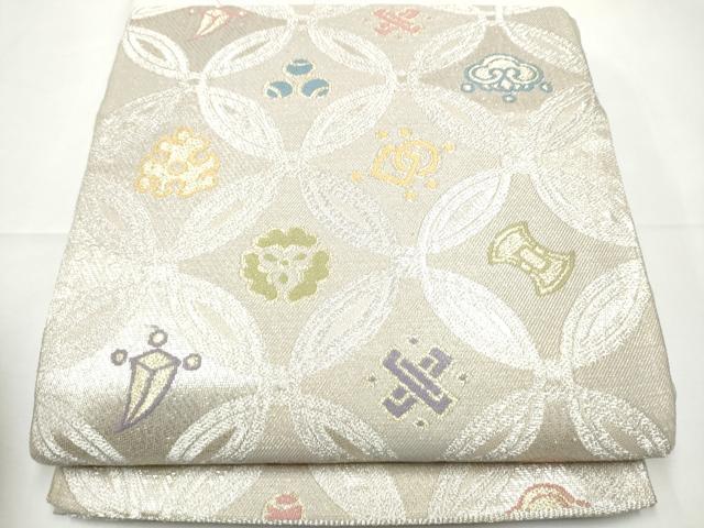 平和屋着物●六通柄袋帯　七宝宝尽くし文　銀糸　正絹　逸品　CABF5250hy
