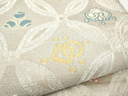 平和屋着物●六通柄袋帯　七宝宝尽くし文　銀糸　正絹　逸品　CABF5250hy