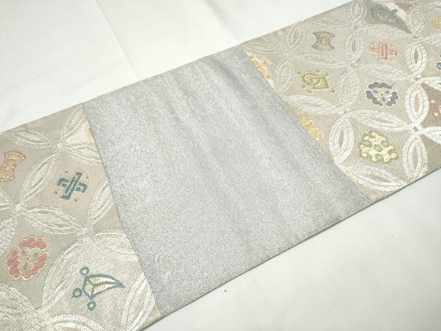 平和屋着物●六通柄袋帯　七宝宝尽くし文　銀糸　正絹　逸品　CABF5250hy