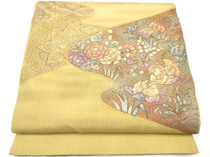 平和屋着物●中国三大刺繍　スワトウ刺繍　太鼓柄袋帯　紬地　駒刺繍　鴛鴦花文　正絹　逸品　CABF5251hy