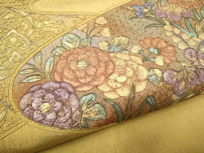 平和屋着物●中国三大刺繍　スワトウ刺繍　太鼓柄袋帯　紬地　駒刺繍　鴛鴦花文　正絹　逸品　CABF5251hy