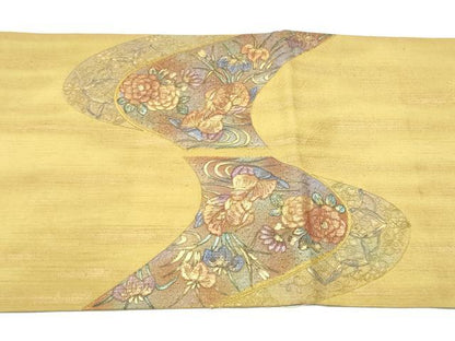 平和屋着物●中国三大刺繍　スワトウ刺繍　太鼓柄袋帯　紬地　駒刺繍　鴛鴦花文　正絹　逸品　CABF5251hy