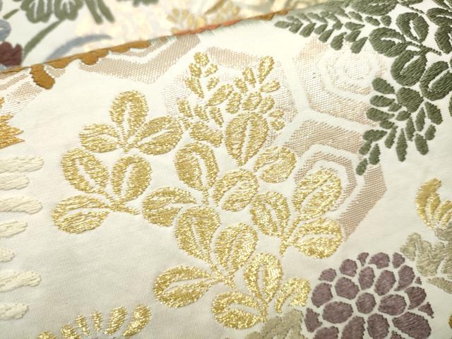 平和屋着物●六通柄袋帯　唐衣織　草花文　正絹　逸品　CABF5254hy