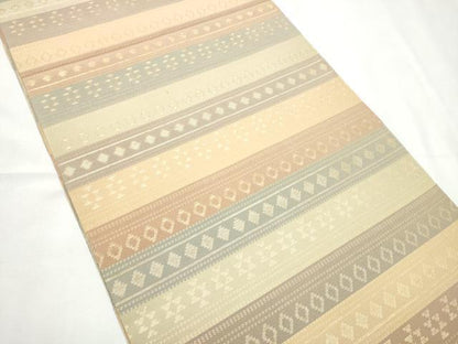 平和屋着物●織物一筋名門　織悦　全通柄　本袋帯　横段文　金糸　正絹　逸品　CABF5256hy