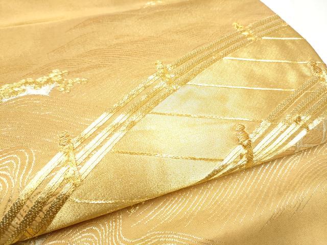 平和屋着物●西陣　紫鉱謹製　太鼓柄袋帯　駒刺繍　渡橋流水文　金糸　正絹　逸品　CABF5259hy