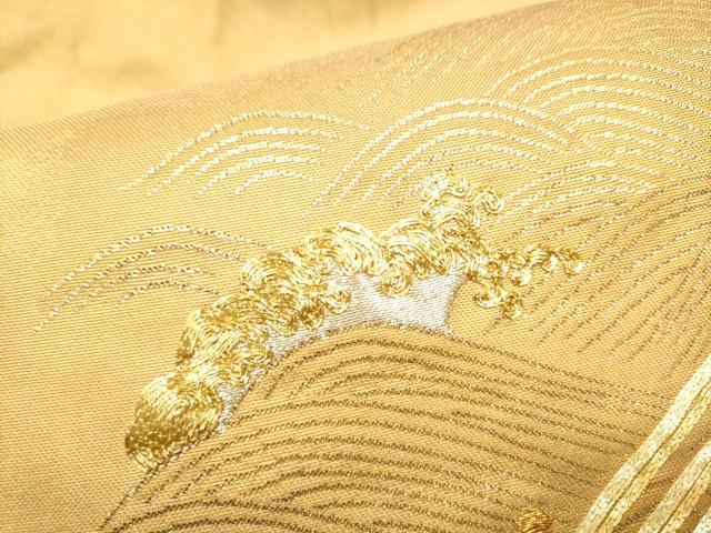 平和屋着物●西陣　紫鉱謹製　太鼓柄袋帯　駒刺繍　渡橋流水文　金糸　正絹　逸品　CABF5259hy