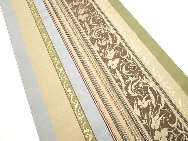 平和屋着物●本場筑前博多織　全通柄袋帯　花唐草間道　正絹　逸品　CABF5264hy