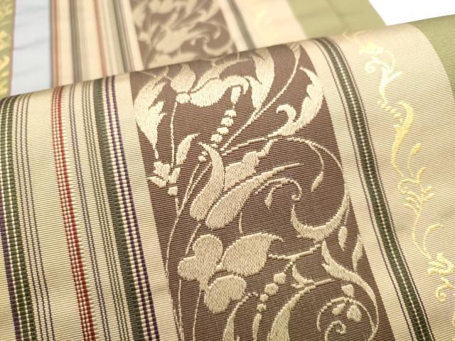 平和屋着物●本場筑前博多織　全通柄袋帯　花唐草間道　正絹　逸品　CABF5264hy