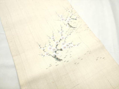 平和屋着物●染色作家　長谷川忠義　九寸名古屋帯　手描き　生紬　枝梅文　金彩　正絹　逸品　CABF5269hy