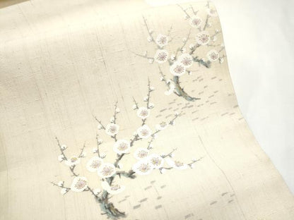 平和屋着物●染色作家　長谷川忠義　九寸名古屋帯　手描き　生紬　枝梅文　金彩　正絹　逸品　CABF5269hy