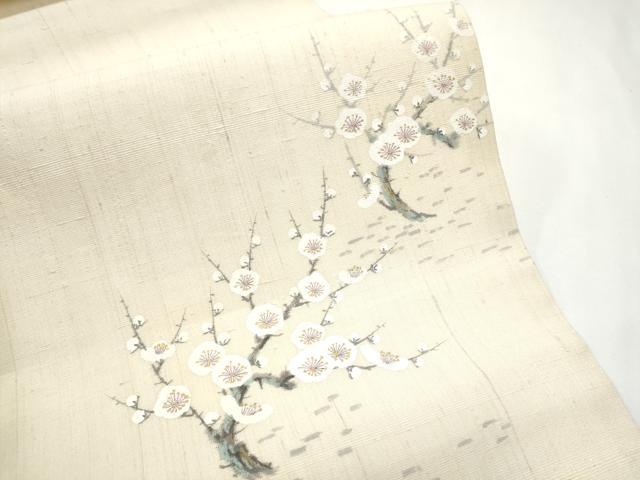 平和屋着物●染色作家　長谷川忠義　九寸名古屋帯　手描き　生紬　枝梅文　金彩　正絹　逸品　CABF5269hy