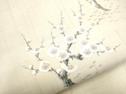平和屋着物●染色作家　長谷川忠義　九寸名古屋帯　手描き　生紬　枝梅文　金彩　正絹　逸品　CABF5269hy