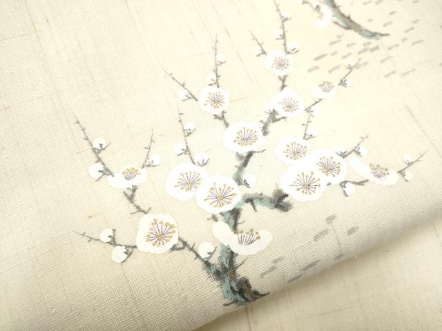 平和屋着物●染色作家　長谷川忠義　九寸名古屋帯　手描き　生紬　枝梅文　金彩　正絹　逸品　CABF5269hy