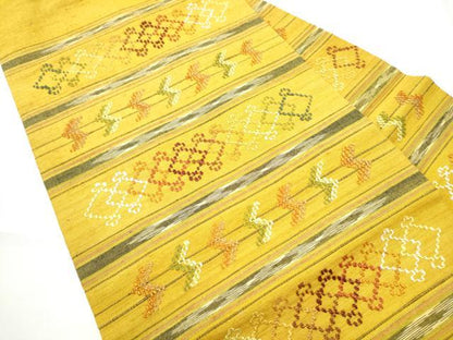 平和屋着物●九寸名古屋帯　紬地　花織　幾何学横段文　正絹　逸品　CABF5274hy