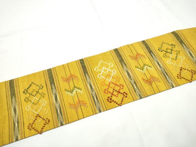 平和屋着物●九寸名古屋帯　紬地　花織　幾何学横段文　正絹　逸品　CABF5274hy