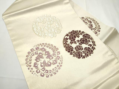 平和屋着物●西陣　川島織物　九寸名古屋帯　唐織　草花丸文　金糸　正絹　逸品　CABF5275hy