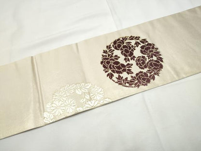 平和屋着物●西陣　川島織物　九寸名古屋帯　唐織　草花丸文　金糸　正絹　逸品　CABF5275hy