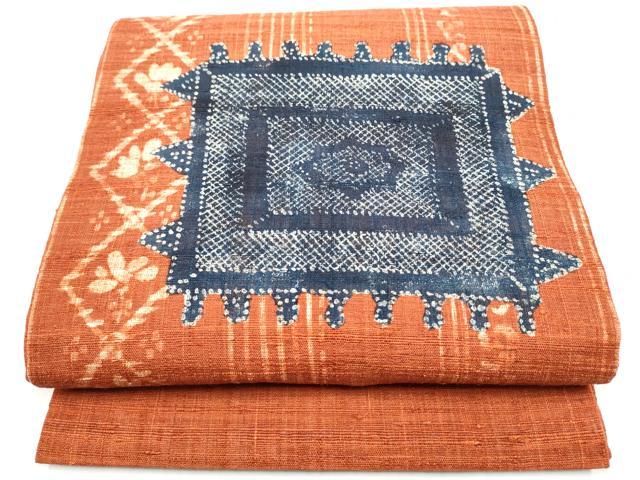 平和屋着物●九寸開き名古屋帯　生紬　幾何学文様　正絹　逸品　CABF5279hy