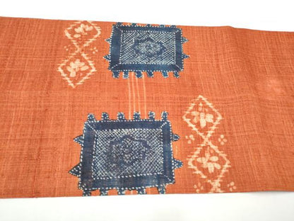 平和屋着物●九寸開き名古屋帯　生紬　幾何学文様　正絹　逸品　CABF5279hy