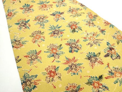 平和屋着物●全通柄　九寸名古屋帯　型染め　草花文　鬼しぼ縮緬　正絹　逸品　CABF5280hy