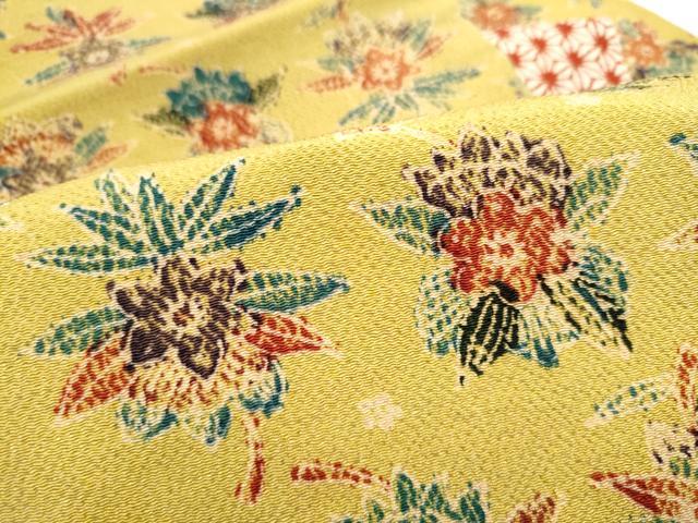 平和屋着物●全通柄　九寸名古屋帯　型染め　草花文　鬼しぼ縮緬　正絹　逸品　CABF5280hy