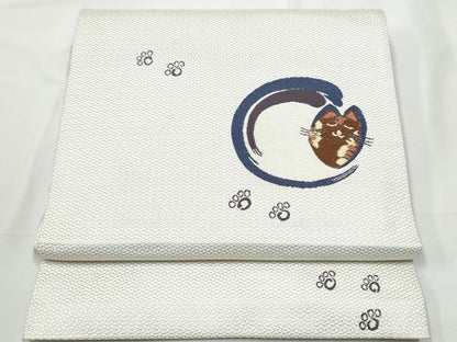 平和屋着物●本場筑前博多織　八寸名古屋帯　猫　正絹　逸品　CABF5281hy