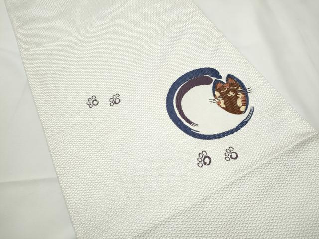 平和屋着物●本場筑前博多織　八寸名古屋帯　猫　正絹　逸品　CABF5281hy