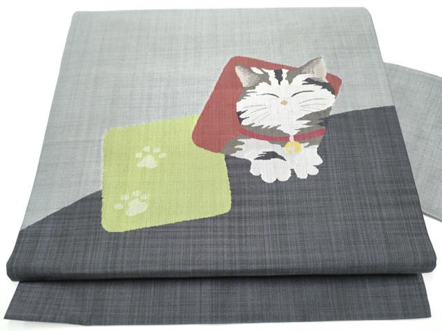 平和屋着物●九寸名古屋帯　猫　色紙重ね文　正絹　逸品　CABF5282hy