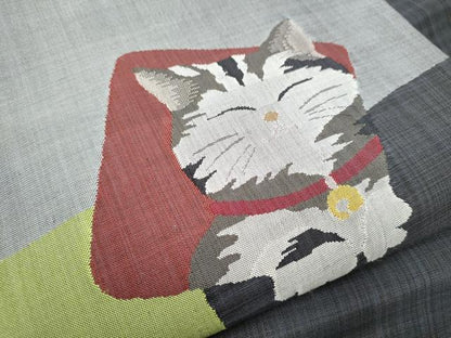 平和屋着物●九寸名古屋帯　猫　色紙重ね文　正絹　逸品　CABF5282hy