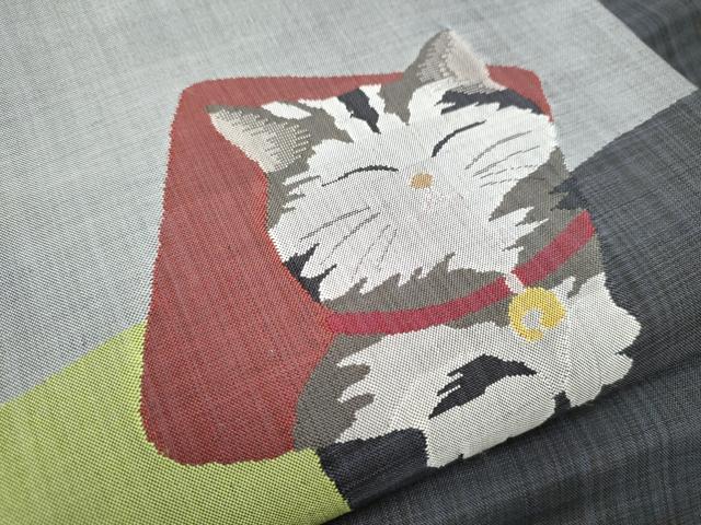 平和屋着物●九寸名古屋帯　猫　色紙重ね文　正絹　逸品　CABF5282hy