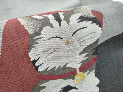 平和屋着物●九寸名古屋帯　猫　色紙重ね文　正絹　逸品　CABF5282hy