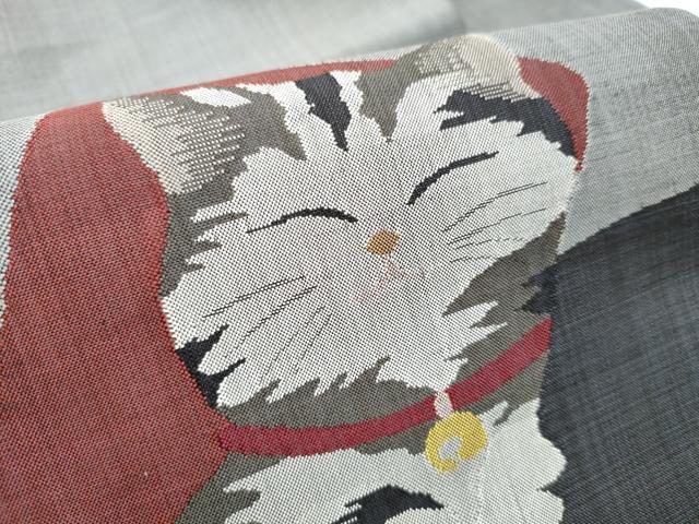 平和屋着物●九寸名古屋帯　猫　色紙重ね文　正絹　逸品　CABF5282hy